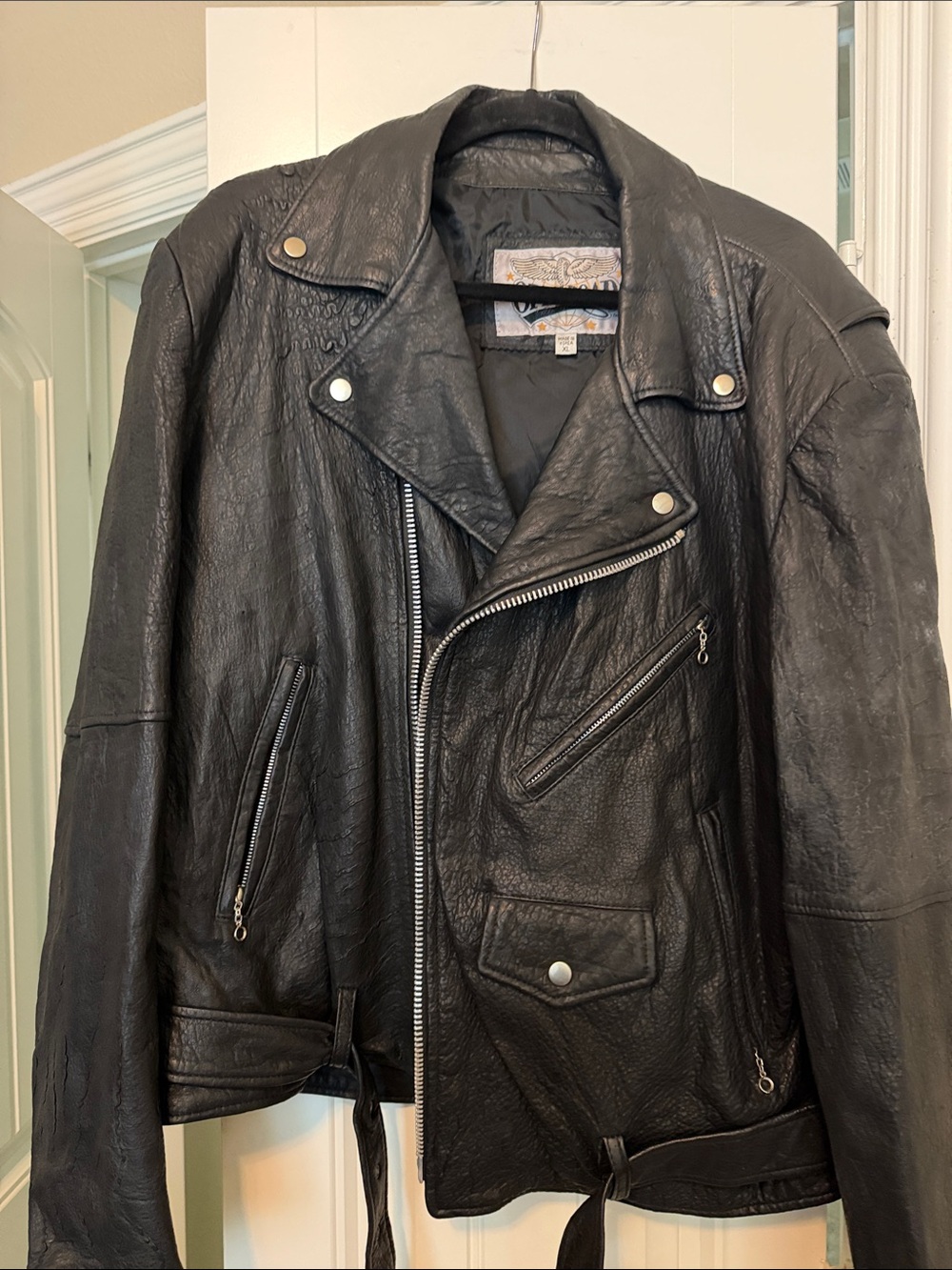 Open Road Brands Black Leather Biker Jacket - Men's